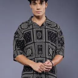 PRONK Men Standard Oversized Fit Ethnic Motifs Printed Spread Collar Casual Shirt-image-15