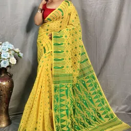 RIDDHIMAN FASHION Woven Design Pure Cotton Handloom Jamdani Saree-picture-30