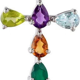 Femme Jam 925 Sterling Silver Natural Multicolor Gemstone Pendant & Chain For Woman & Girl Princess White Gold Precious Necklace image 3