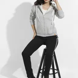 Campus Sutra Women Solid Regular Zip-Front Hooded Front-Open Sweatshirt image 5