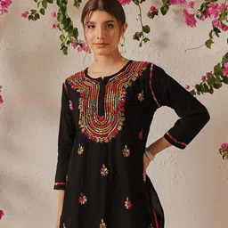 ADA Ethnic Motifs Embroidered Chikankari Chikankari Kurti-picture-31