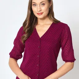 CHARMGAL Women Zig-Zag Pattern V-Neck Top-picture-14