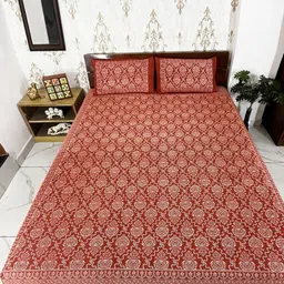 Marika Red & White Ethnic Motifs 180 TC King Bedsheet with 2 Pillow Covers-picture-19