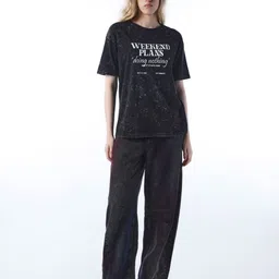 ONLY Typography Printed Round Neck Pure Cotton Oversized T-shirt image 5