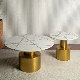 logam Blake Marble Nesting Coffee Table Set In White & Gold Finish image 1