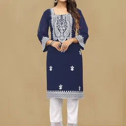 snizvi Women Ethnic Motifs Embroidered Regular Thread Work Kurta with Trousers-picture-15