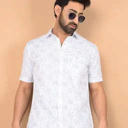 Crimsoune Club Men Classic Slim Fit Spread Collar Floral Printed Cotton Casual Shirt-picture-24