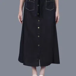 Tripursundari Fashion Front Pocket Buttoned A-Line Maxi Denim Skirt-picture-12
