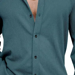 KHUSHI CREATION Textured Spread Collar Long Sleeves Crinkled Regular Fit Casual Shirt image 3