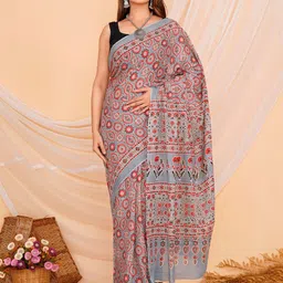 Shivanya  Handicrafts Ajrak Printed Pure Cotton Block Print Saree-picture-22