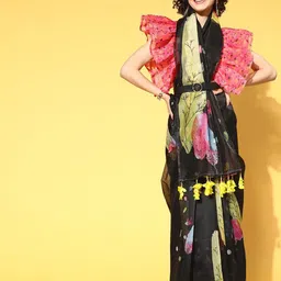 HERE&NOW Multi Casual Organza Printed FloralFestive Saree-picture-21