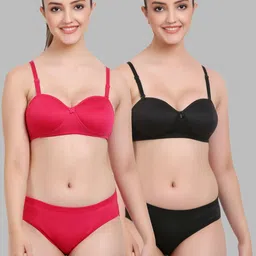 Women Red,Black Cotton Bra Panty Set for Lingerie Set Undergarments Pack of 2-image-22