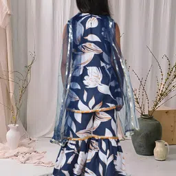 Cutiekins Girls Floral Printed Gotta Patti A-Line Kurta With Sharara & Dupatta image 3