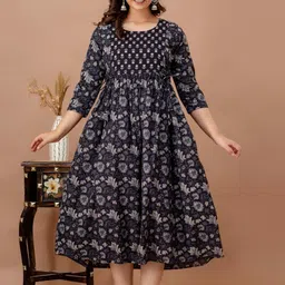 FASHION SWAG Printed Cotton Gown Maternity Midi Ethnic Dresses-image-32