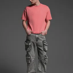 PockMAN Men Bio Finish Solid Round Neck Cotton Oversized T-shirt image 4