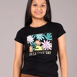 V-Mart Girls Floral Printed Extended Sleeves Cut Outs T-shirt-picture-56