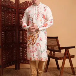 HERE&NOW Men Printed Chikankari Kurta image 5