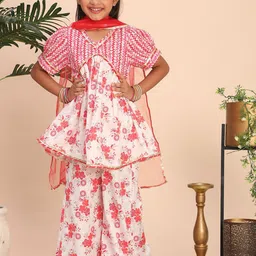 Cutiekins Girls Floral Printed A-Line Kurti with Sharara & Dupatta image 2
