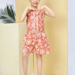 Peppermint Girls Printed Cotton Shoulder Straps A-Line Playsuit with Belt-picture-19