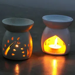 Brahmz 2Pcs White & Brown Ceramic Aroma  Diffusers Burner image 3