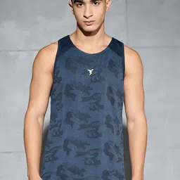 Technosport Slim Fit Round Neck Sports Gym Vest With Ventmesh MVP642NVMMED image 1