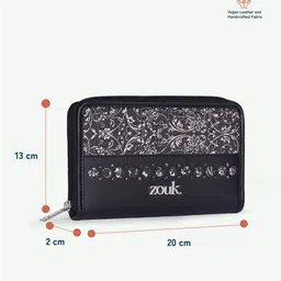 ZOUK Women Floral Printed Zip Detail Leather Card Holder image 5