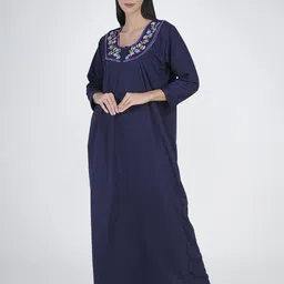 Aartej Women Embroidered Round Neck Maxi Nightdress image 1
