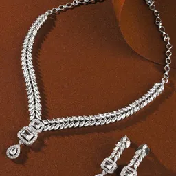 VIVAZS Rhodium-Plated Cubic Zirconia Studded Jewellery Set-image-56
