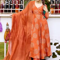 DIVASTRI Women Ethnic Motifs Printed Angrakha Kurta with Trousers & With Dupatta image 4