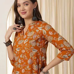 Anouk Rustic Floral Print Mandarin Collar Shirt Style Top-picture-16