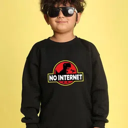NUSYL Boys No Internet Text Printed Oversized Round Neck Pullover Sweatshirt-picture-31