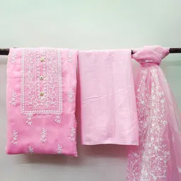 HERE&NOW Floral Embroidered Thread Work Organza Unstitched Dress Material-picture-51