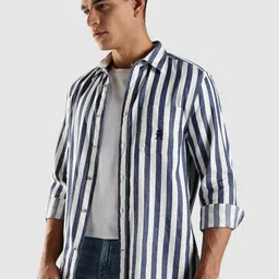 Tommy Hilfiger Vertical Stripes Striped Spread Collar Cotton Linen Shirt image 5