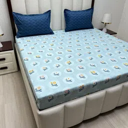 Pure Decor Leisure Fur Blue & Navy-blue Printed 220 TC King Bedsheet Set 2.74 m X 2.74 m-image-5