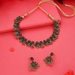 Anouk Gold-Plated Artificial Stones-Studded Necklace With Earrings image 1