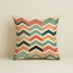 STITCHNEST Cream-Coloured & Green 5 Pieces Ethnic Motifs Satin Square Cushion Covers image 4