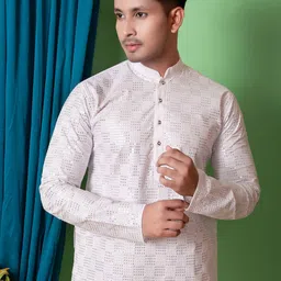 AHLAN APPARELS Ethnic Motifs Embroidered Sequinned Mandarin Collar Kurta With Pyjamas image 4