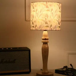 green girgit White Printed Wood Quirky Cylindrical Shaped Table Lamp image 1