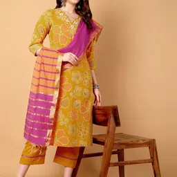 Azira Women Ethnic Motifs Printed Pure Cotton Kurta with Trouser & Dupatta image 4