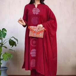 Moda Rapido Geometric Printed Band Collar A-Line Kurta With Trousers & Dupatta-picture-16