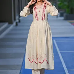 The Allure Attire Geometric Embroidered Mirror Work Pure Cotton Kurta with Trousers-picture-26