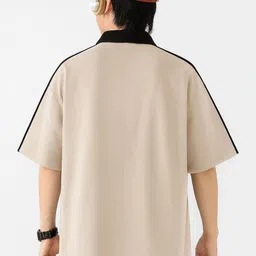 JUMPCUTS Oversized Typography Printed Polo Collar Regular Fit T-Shirt image 2