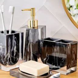 Home Centre Black & Transparent Abstract Matte Soap Dish image 2