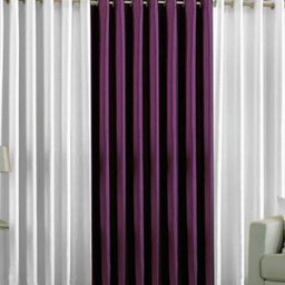 BELLA TRUE White & Burgundy 3 Pieces Ripple Fold Long Door Curtain-picture-47