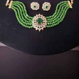 premjewellers Women Green Gold-Plated Artificial Stones and Beads Ethnic Jewellery Set-picture-28