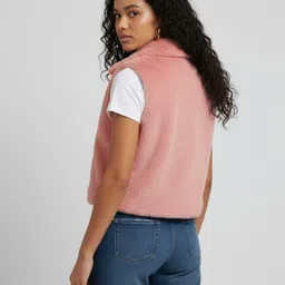 glitchez Faux Fur Spread Collar Gilet Jacket image 2