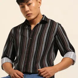 Bushirt Men Classic Striped Spread Collar Cotton Casual Shirt-image-18