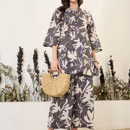 IMANA Printed Pure Cotton V-Neck Top With Trousers Co-Ords-picture-20