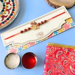 sangria Rudraksh Rakhi Om Namah Shivay Trishul Kundan Meenakari Rakhi Traditional Handmade Rakhi for Brother-picture-31