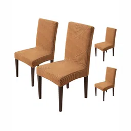 HOUSE OF QUIRK Camel Brown 4 Pieces Striped Jacquard Removable Chair Covers-picture-32